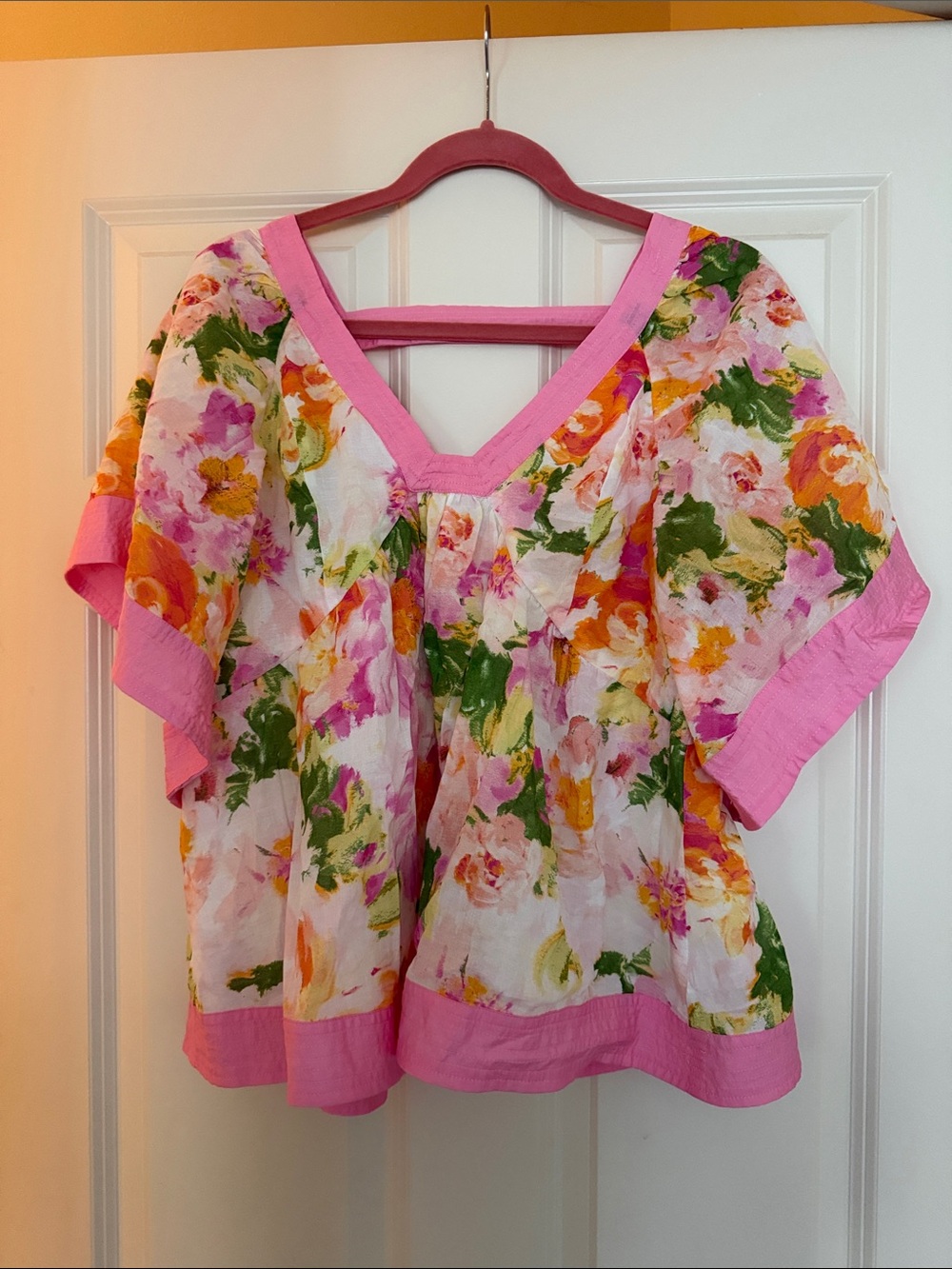 Fate by LFD pink contrast floral babydoll top- large